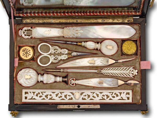 Overview of the tool tray in the French Palais Royal Musical Writing Box