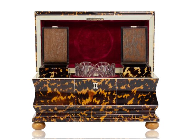 Front overview of the Blonde Tortoiseshell Tea Chest with all the lids up