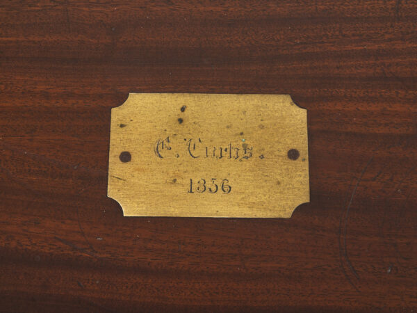 Close up of the initial plaque on the lid of the Campaign Military Writing Box Hewlins