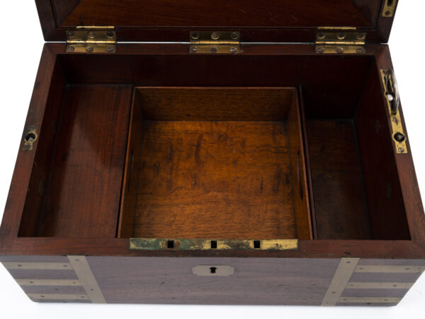 Close up of the bottom storage area in the Front overview of the Campaign Military Writing Box Hewlins