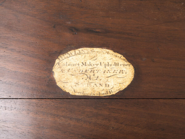 View of the Hewlins manufactures label from the Campaign Military Writing Box Hewlins
