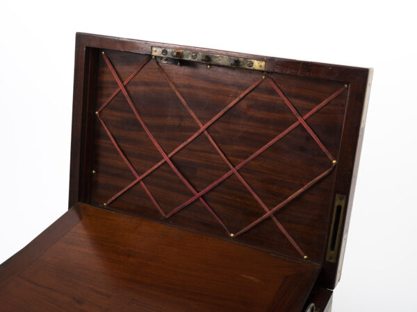 Close up of the secret compartment in the inner lid of the Campaign Military Writing Box Hewlins