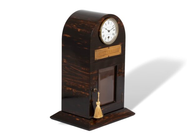 Front overview of the Coromandel Letter Box Clock Chapman and Leuchars with the key fitted