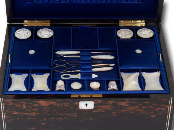 Close up of the tool tray in the Coromandel Sewing Box Lund