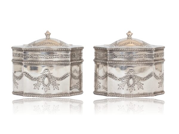 Front of the Dutch Pair of Silver Tea Caddies