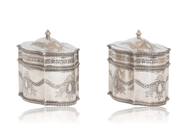 Rear overview of the Dutch Pair of Silver Tea Caddies