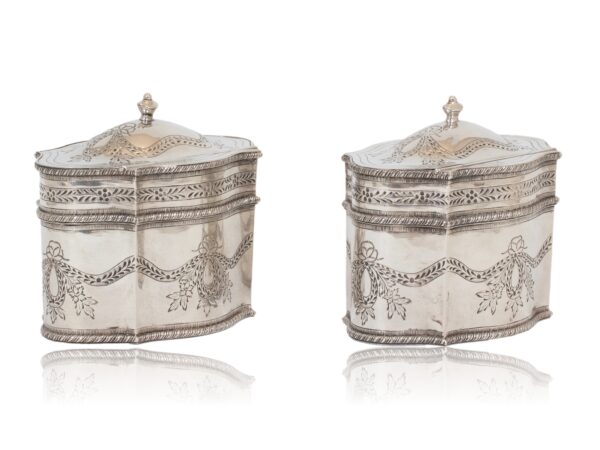 Rear overview of the Dutch Pair of Silver Tea Caddies