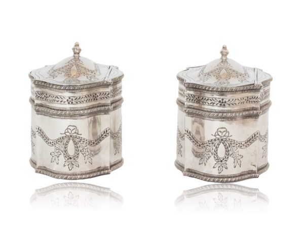 Side of the Dutch Pair of Silver Tea Caddies