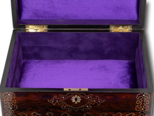 Close up of the lower storage in the Rosewood Inlaid Jewellery Box