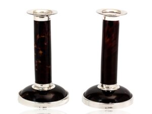 Overview of the Silver and Tortoiseshell Candlesticks Asprey