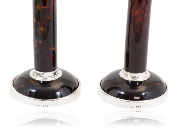 Close up of the bases of the Silver and Tortoiseshell Candlesticks Asprey
