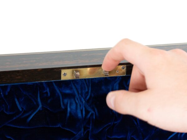 View of the secret compartment access inside the inner lid of Coromandel Vanity Box Edwards for Hunt and Roskell
