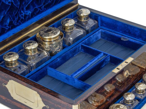 Close up of the top layer of the Coromandel Vanity Box Edwards for Hunt and Roskell with the top tray removed