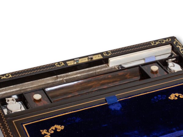Close up of the top storage area inside the Coromandel Inlaid Writing Box Hausburg