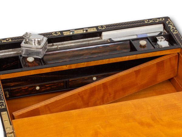View of the secret compartment in the Coromandel Inlaid Writing Box Hausburg