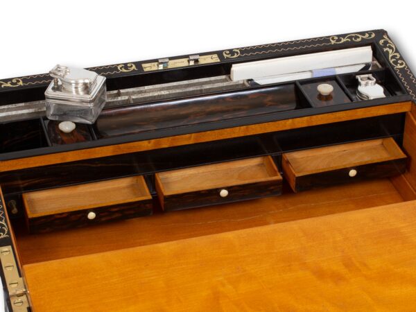 View of the secret compartment in the Coromandel Inlaid Writing Box Hausburg
