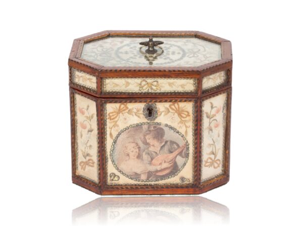 Front of the Georgian Glazed Silk Embroidered Tea Caddy