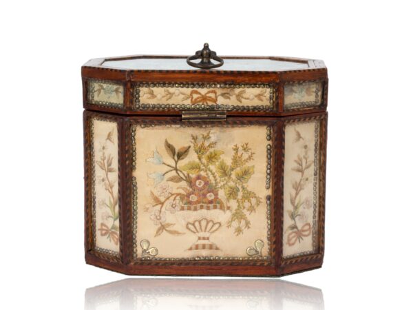 Rear of the Georgian Glazed Silk Embroidered Tea Caddy