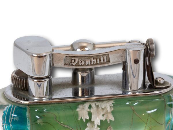 Close up of the dunhill mark on the Front of the Dunhill Half Giant Aquarium Table Lighter