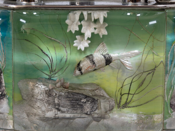 Close up of the aquarium scene on the Front of the Dunhill Half Giant Aquarium Table Lighter