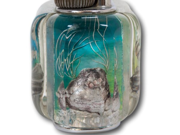 Close up of the aquarium scene on the Front of the Dunhill Half Giant Aquarium Table Lighter
