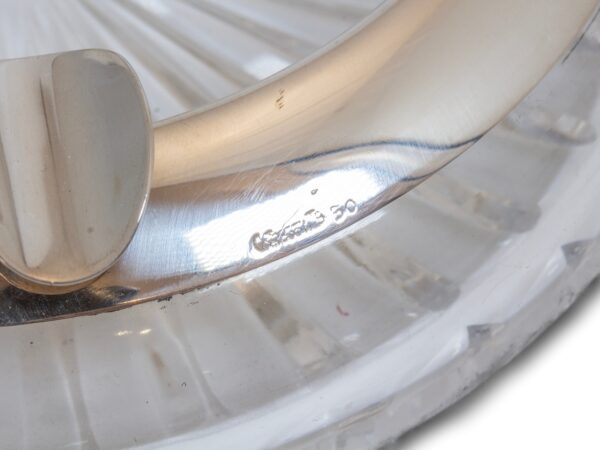 Close up of the silver hallmarks on the Art Deco Silver Mounted Cigar Ash Tray Wilhelm T. Binder