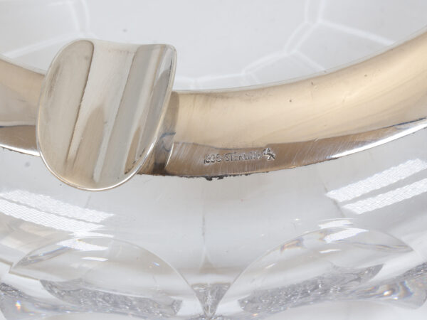 Close up of the silver hallmarks on the Glass Silver Mounted Cigar Ash Tray