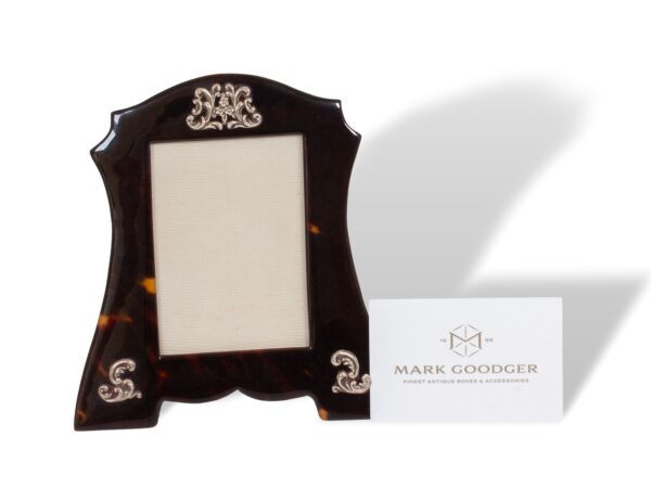 Tortoiseshell Photo Frame next to a standard business card for scale