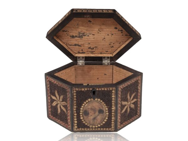 Front of the Paper Scroll Tea Caddy with the lid up