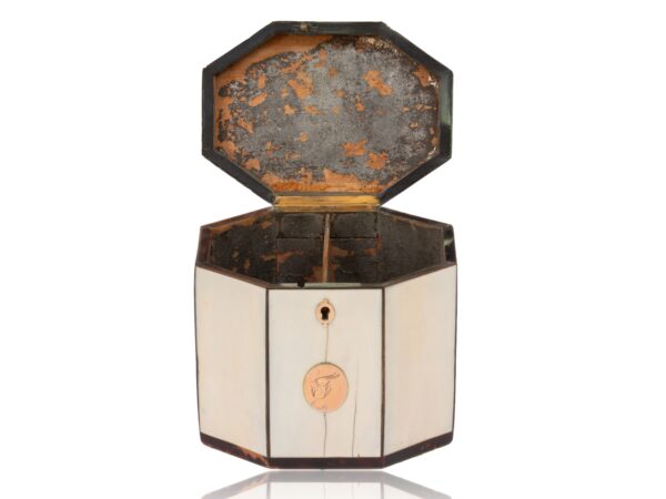 Front of the Antique Ivory Tent Top Tea Caddy with the lid up