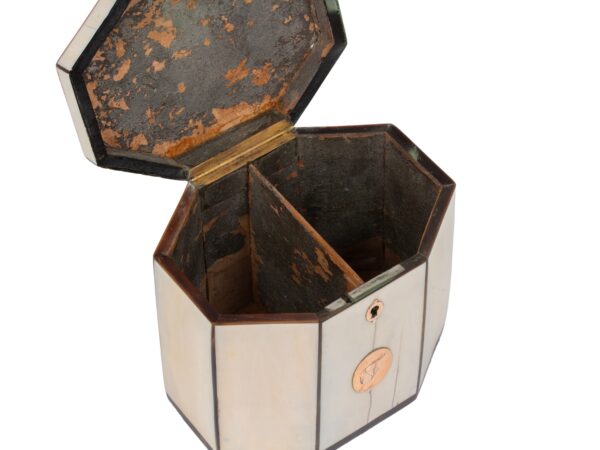 Close up of the interior from the Antique Ivory Tent Top Tea Caddy