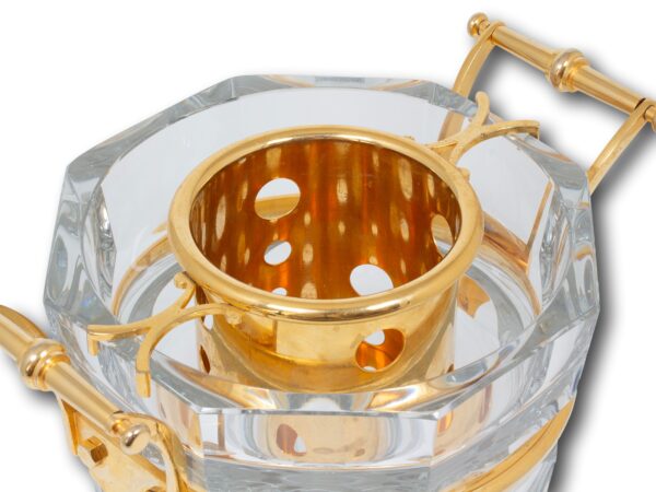 Close up of the interior liner from the Baccarat Gold Crystal Champagne Cooler
