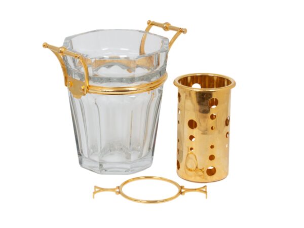 Overview of the components from the Baccarat Gold Crystal Champagne Cooler