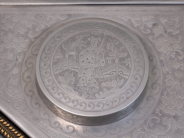 Close up of the tea caddy lids inside the Chinese Export Lacquered Tea Chest