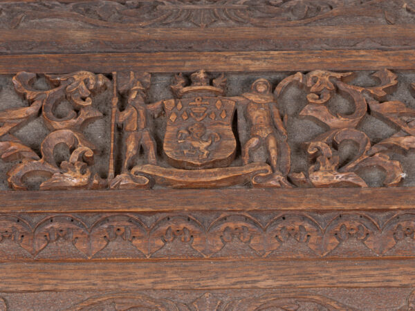 Close up of the crest on the lid of the HMS Trefoil Ship Launching Presentation Casket