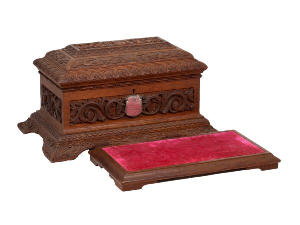 Overview of the HMS Trefoil Ship Launching Presentation Casket with the standing base removed