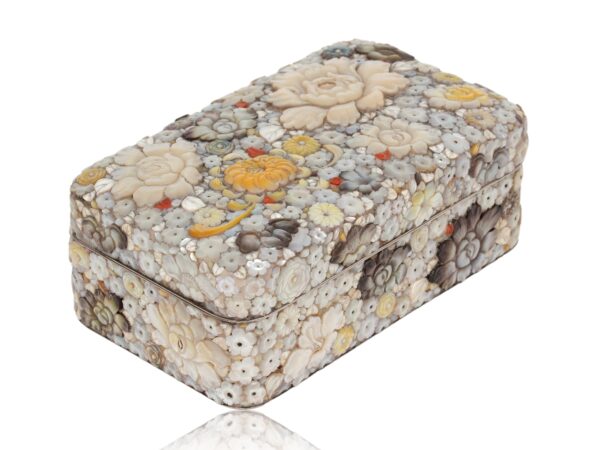 Front overview of the Japanese Shibayama Millefiori Box Masamitsu