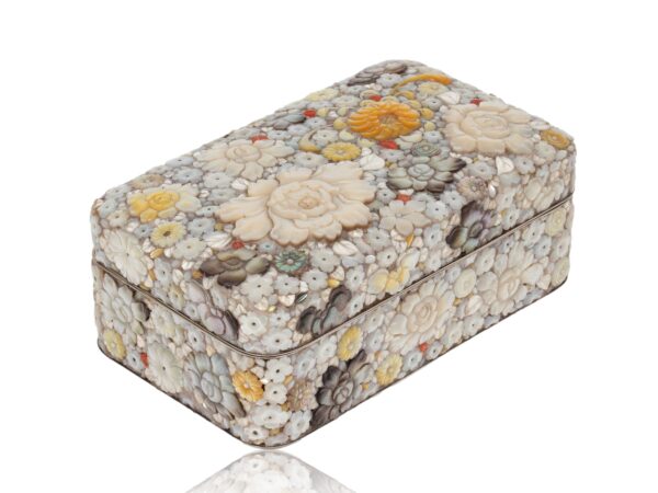 Rear overview of the Japanese Shibayama Millefiori Box Masamitsu