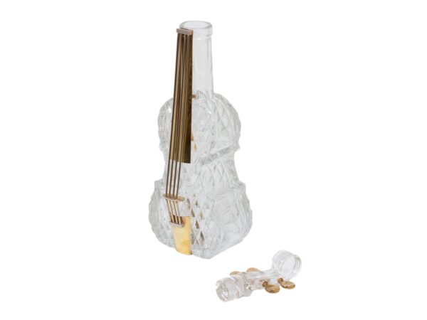 Overview of the Novelty Glass Cello Decanter with the stopper removed
