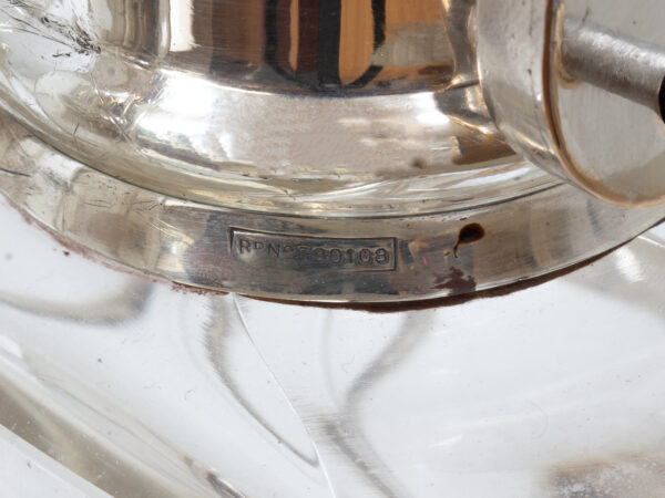 Close up of the hukin and heath marks from the Pair of Tilting Decanters Hukin & Heath