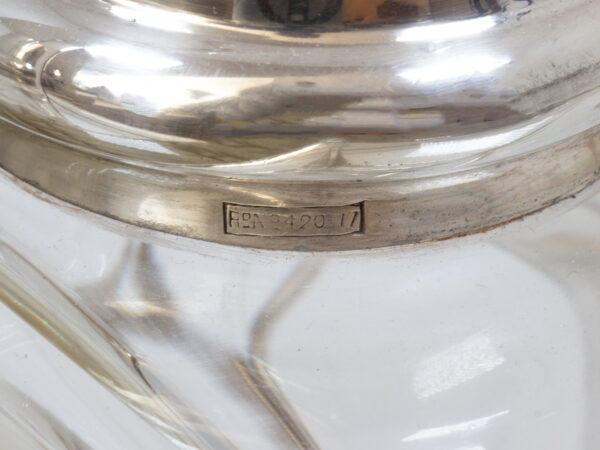 Close up of the hukin and heath marks from the Pair of Tilting Decanters Hukin & Heath