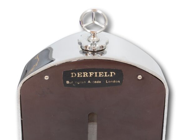 Close up of the retailers label on the rear of the Ruddspeed Mercedes Radiator Decanter