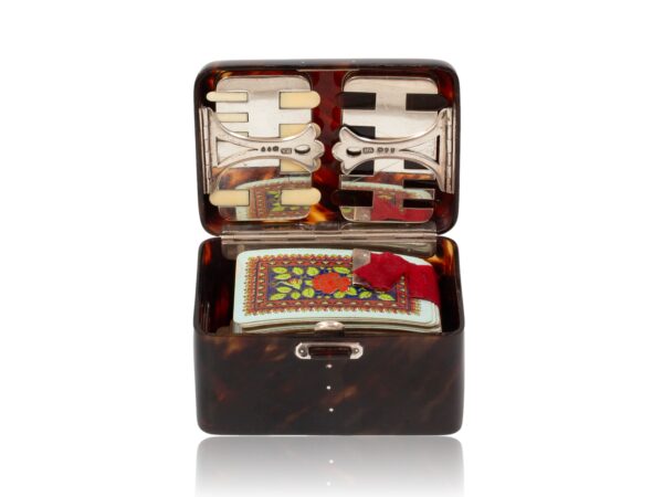 Front of the Tortoiseshell Card Box Henry Atkins with the lid up
