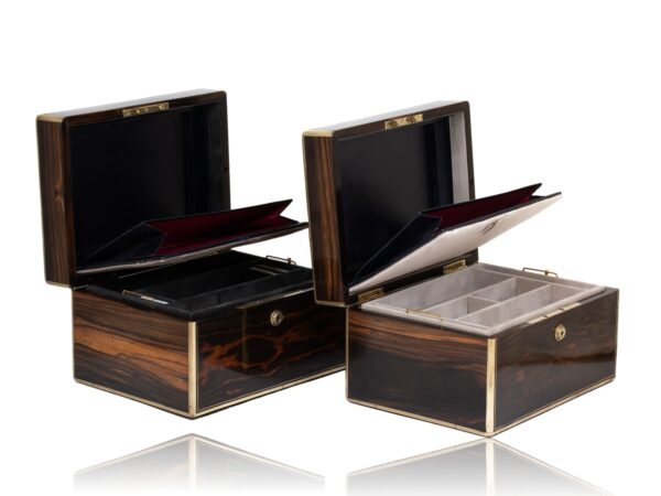Front of the His and Hers Coromandel Jewellery Boxes by Asprey with the lid up showing the document storage