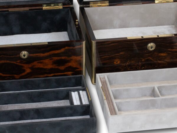Close up of the removed trays from the His and Hers Coromandel Jewellery Boxes by Asprey