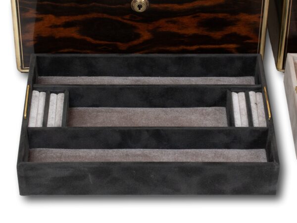 Close up of the removed trays from the His and Hers Coromandel Jewellery Boxes by Asprey