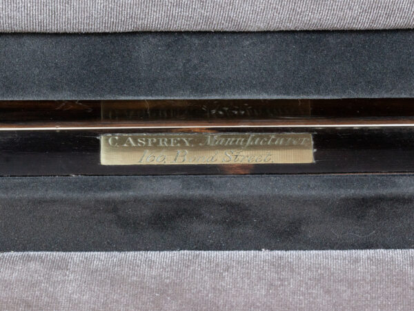 Close up of the Asprey mark from the His and Hers Coromandel Jewellery Boxes by Asprey