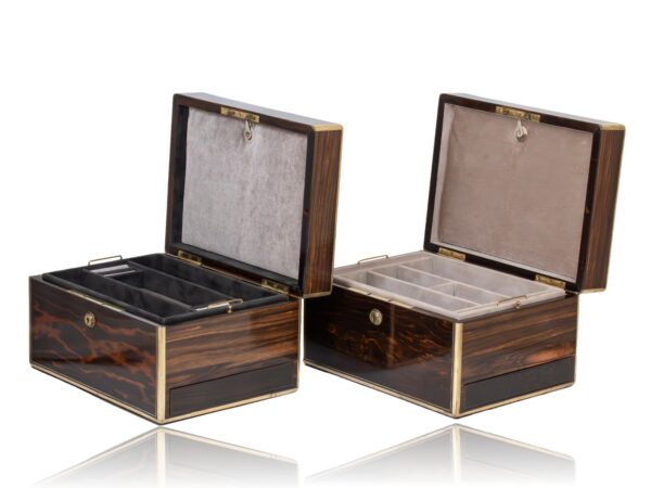 Front overview of the His and Hers Coromandel Jewellery Boxes by Asprey with the lid up