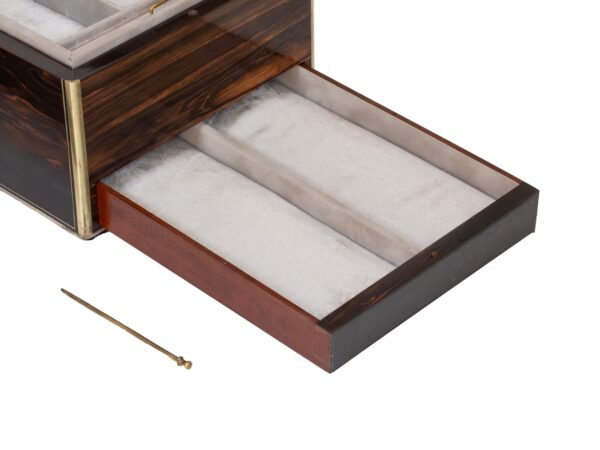Close up of the hidden side trays from the His and Hers Coromandel Jewellery Boxes by Asprey
