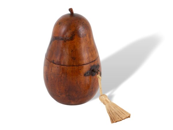 Front overview of the Continental Novelty Pear Fruit Tea Caddy with the key fitted